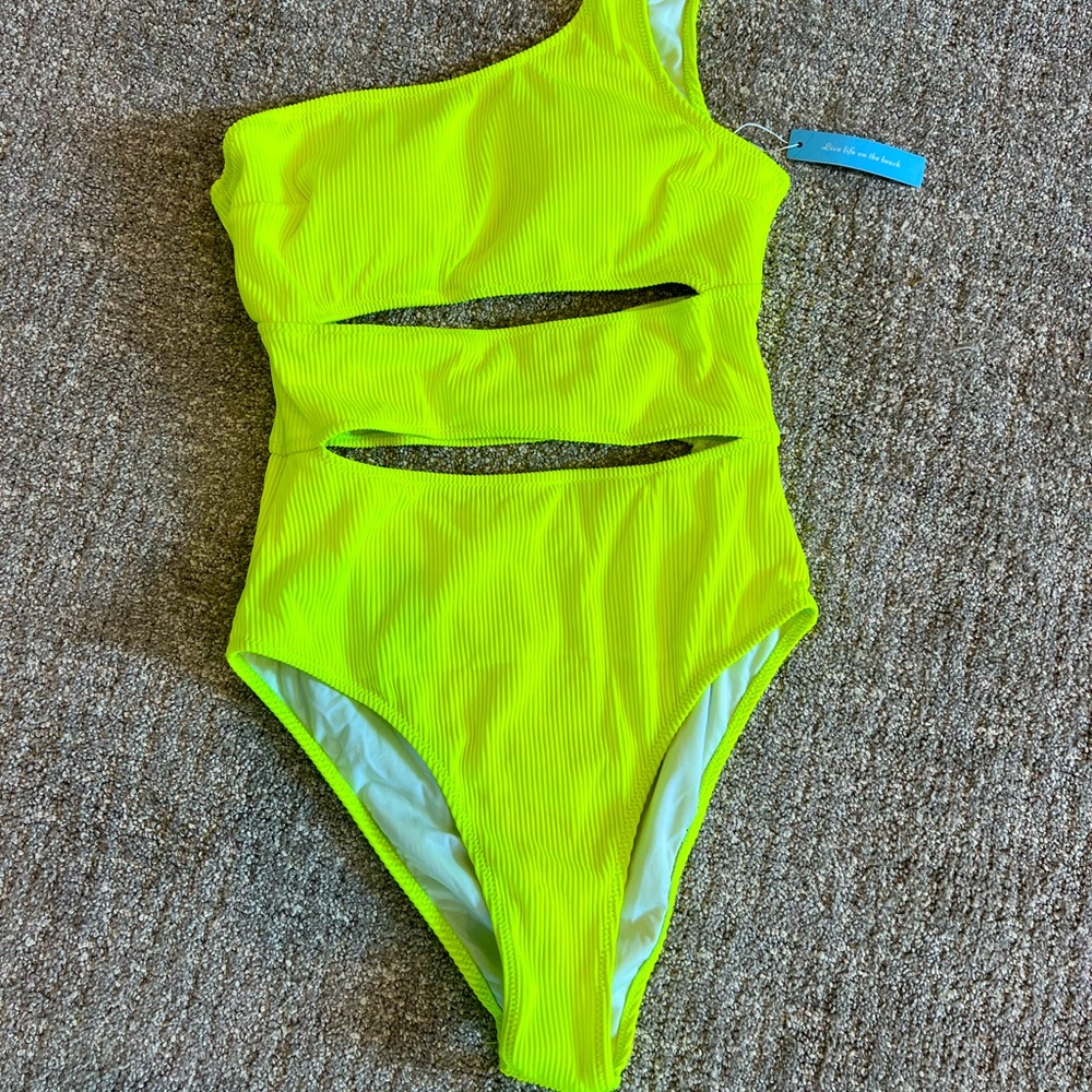 Neon yellow cut out one piece